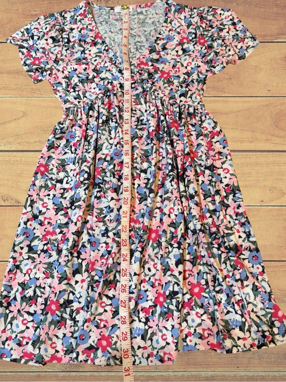Ardene NWT Pink & Blue Ditsy Floral V-Neck Babydoll Mini Dress Size Small 🌺 - Picture 5 of 14